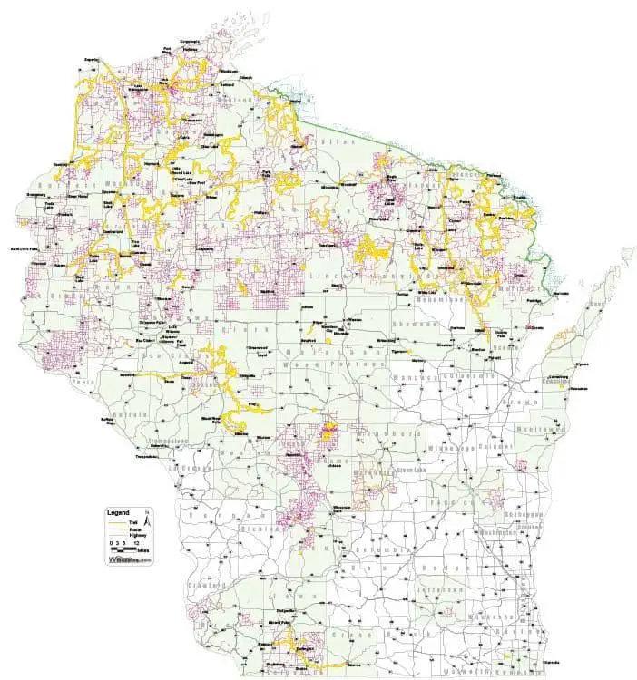 Map of UTV Trails in Wisconsin